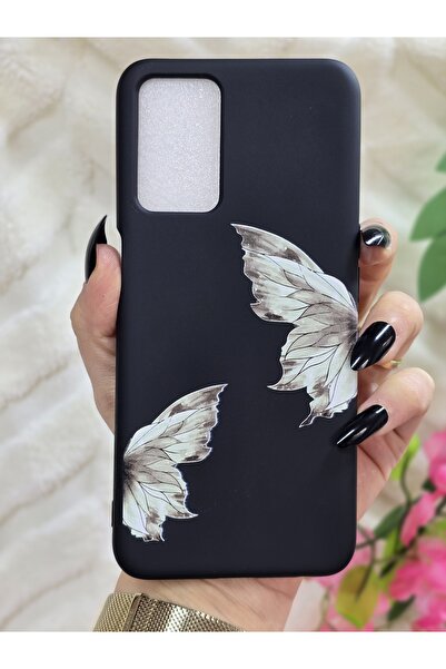 Magic Ring OPPO A16 / A55 Uyumlu Kelebek Baskılı İçi Kadife Siyah Telefon Kılıfı