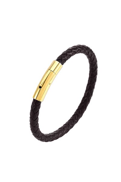 Choice 19cm Gold-coffee Quality Leather Bracelet for Men Women Stainless Steel Accessories Braid Style Bang