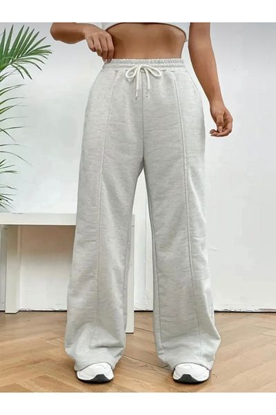 LACKH Μονόχρωμη φόρμα με δύο κορδόνια Loose Wide Leg Grey