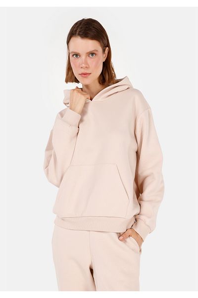 Colin's Regular Fit Hooded Plain Women's Beige Sweatshirt Cl 1070188