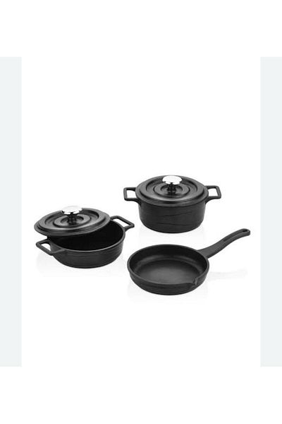 ARS HOME DEKOR طقم أواني طهي صغيرة سوداء من بوندي مكون من 3 قطع مكون من 5 قطع، طقم طعام، إبريق حليب، طقم أواني طهي صغيرة من الجرانيت،