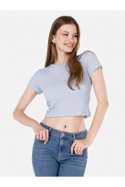 Colin's Tricou albastru cu mânecă scurtă pentru femei, slim fit, cu gât rotund