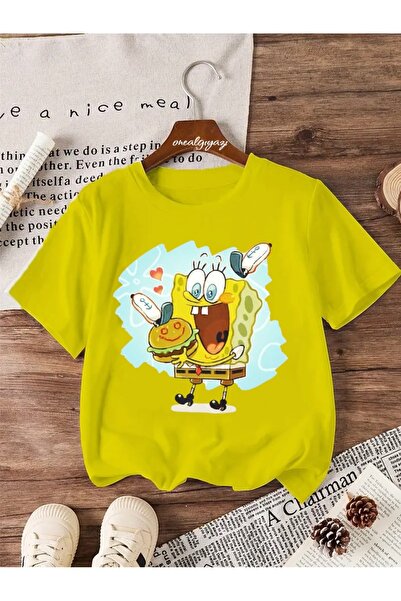 oneagılyazı تي شيرت للأطفال مطبوع عليه همبرغر سبونج بوب مقاس كبير
