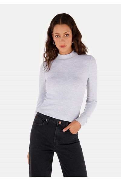 Colin's Slim Fit Stand Collar Women's Gray Long Sleeve T-Shirt Cl 1070198
