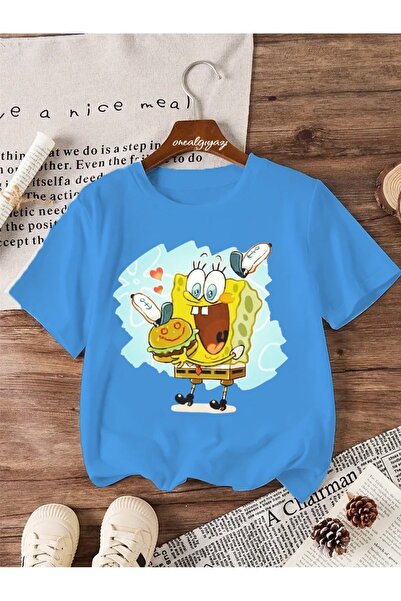 oneagılyazı تي شيرت للأطفال مطبوع عليه همبرغر سبونج بوب مقاس كبير