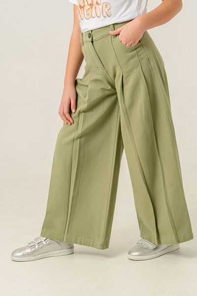 GİYİCEM TEKSTİL Girl's Pleated Wide Linen Trousers 2573