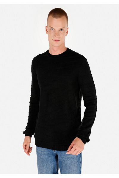Colin's Pulover negru pentru bărbați, cu gât rotund, jacquard