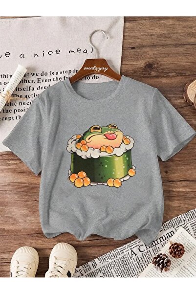 oneagılyazı تي شيرت كبير الحجم للأطفال مطبوع عليه ضفدع السوشي