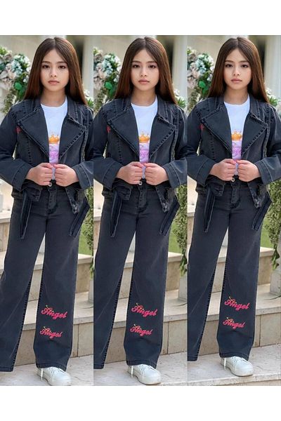 Bisahane Girl's Denim Jacket Pants Bady 3 Piece Set