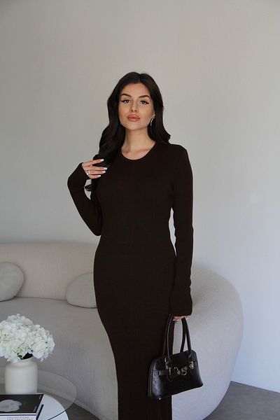 Julidress Кафява дълга рокля с тънко плетено деколте