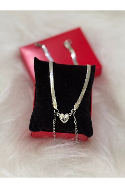 Hediyedukkani Before You after You Steel Italian Magnet Heart Couple Bracelet