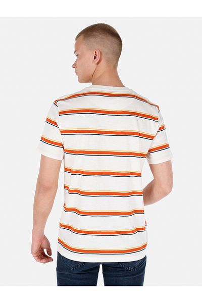 Colin's Regular Fit Round Neck Striped Men's White Short Sleeve T-Shirt