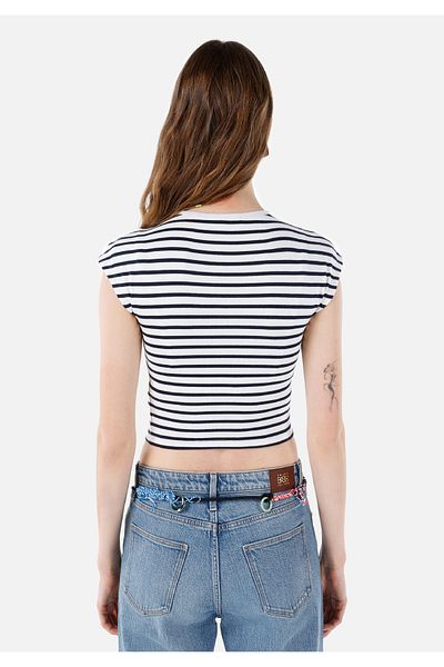 Colin's Slim Fit Round Neck Striped Women's Navy Blue Short Sleeve T-Shirt