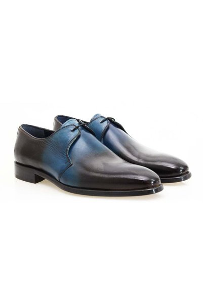 Butik Dark Blue and Black Color Lace-Up Genuine Leather Men's Shoes
