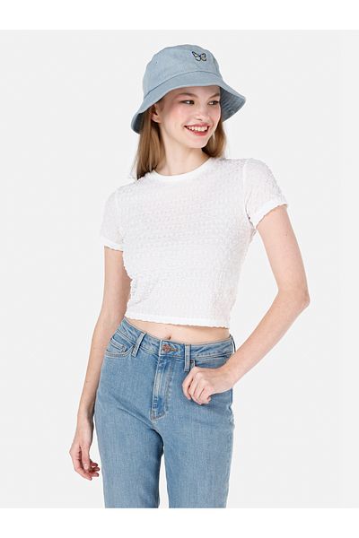 Colin's Tricou alb cu mânecă scurtă pentru femei, slim fit, cu gât rotund