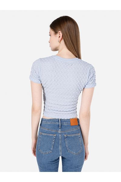 Colin's Tricou albastru cu mânecă scurtă pentru femei, slim fit, cu gât rotund