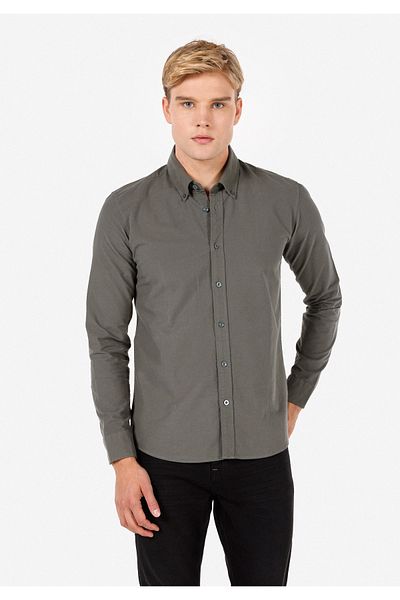Colin's Slim Fit Shirt Neck Men's Green Long Sleeve Shirt