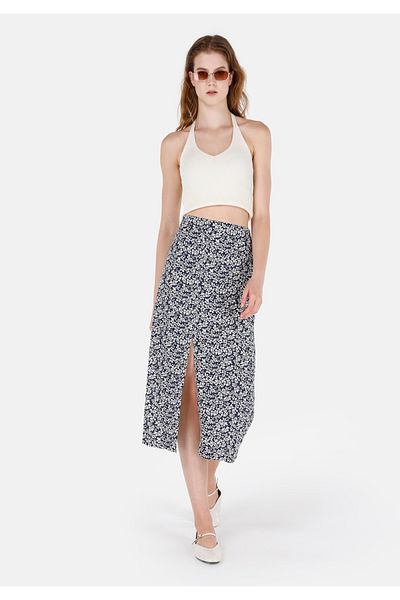 Colin's Oversize Fit Floral Patterned Navy Blue Women's Skirt