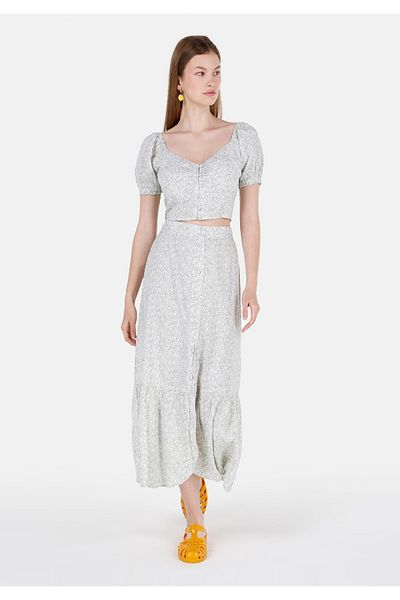 Colin's Midi Skirt Floral Buttoned Women's Green Skirt
