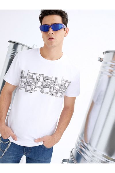 Colin's Tricou cu mânecă scurtă pentru bărbați, alb, cu decolteu normal, cu imprimeu Cl 1069257
