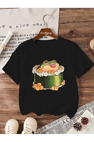 oneagılyazı تي شيرت كبير الحجم للأطفال مطبوع عليه ضفدع السوشي