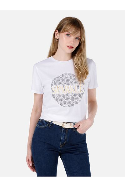 Colin's Tricou alb de damă cu mânecă scurtă