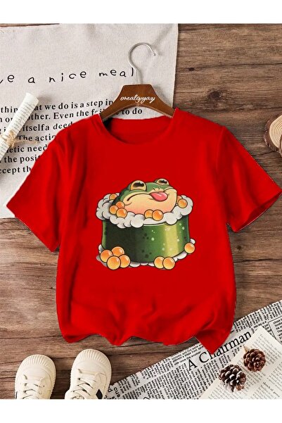 oneagılyazı تي شيرت كبير الحجم للأطفال مطبوع عليه ضفدع السوشي