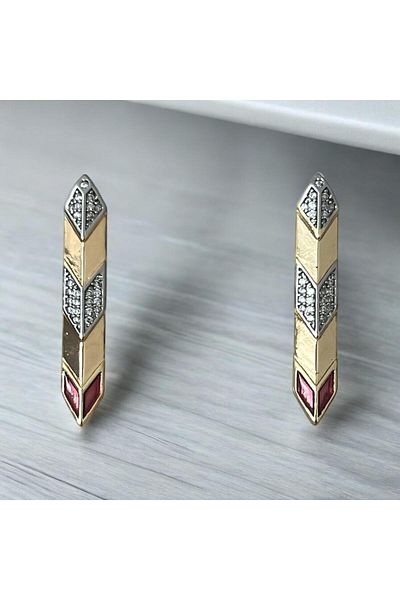 BYMN Gold Zircon Stone Plum Enamel Arrow Earrings