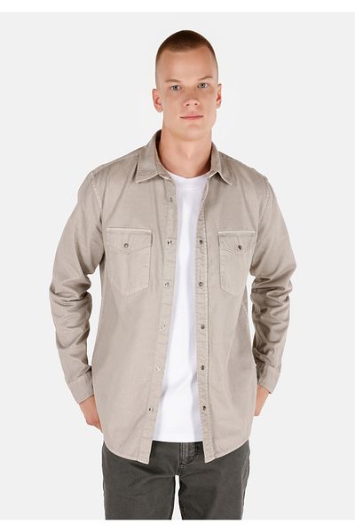 Colin's Regular Fit Classic Collar Plain Men's Stone Long Sleeve Shirt