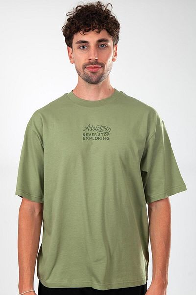 Coredra Adventure Oversize T-Shirt - Στρατιωτικό Πράσινο για Άντρες