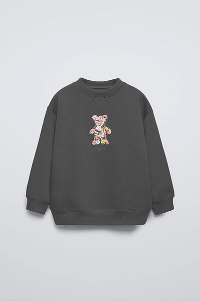 GIA - ART Smoked Children's Floral Teddy Bear Printed Crew Neck Oversize Sweatshirt