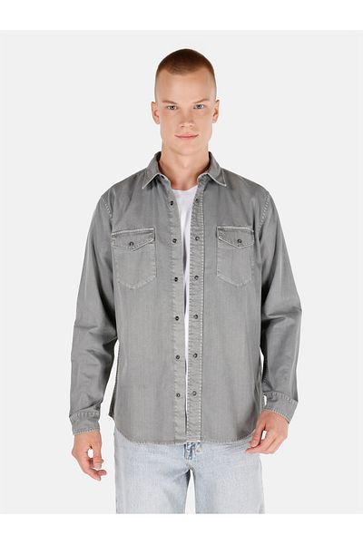 Colin's Regular Fit Classic Collar Plain Men's Gray Long Sleeve Shirt Cl 1071462