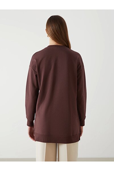 LC Waikiki Γυναικείο φούτερ LCW Modest Brown Crew λαιμόκοψη με στάμπα Oversize