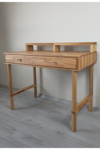 Alp E Ticaret Çalışma Masası Kayın Masif Çekmeceli Silindir Ayaklı Raflı