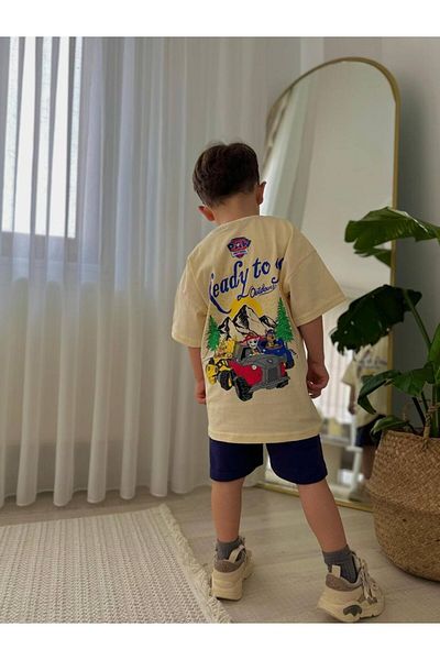 MİNİKO KİDS Boy's Paw Petroleum Modeled Printed Shorts Cotton Suit