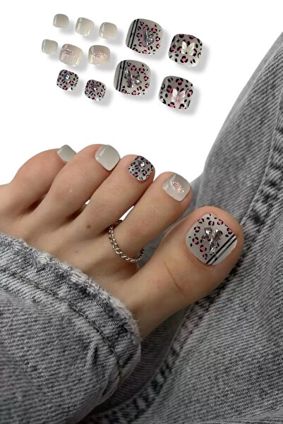 CAŞ DEKORASYON 12'li Leopar Figürlü Kelebek Figürlü Taş Detaylı Ayak Takma Tı...