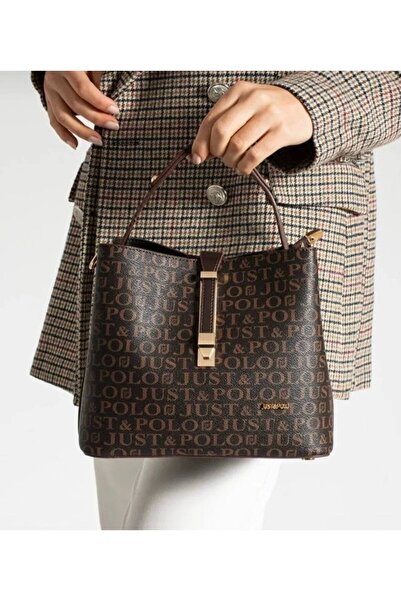 Just Polo مجموعة محفظة حقيبة نسائية مطبوعة بحروف واحدة باللون الأسود من Justp...