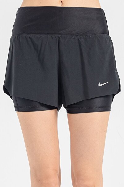 Nike Swift Dri-Fit Mid Rise 8cm 2N1 Taytlı Siyah Kadın Koşu Şort