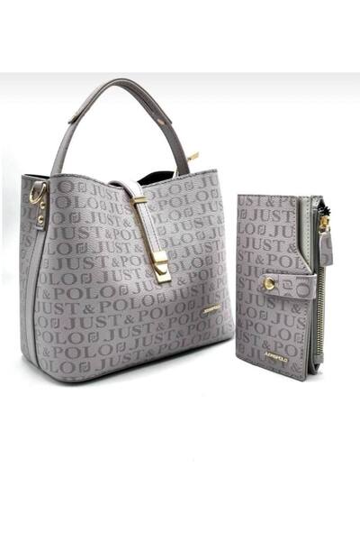 Just Polo مجموعة محفظة حقيبة نسائية مطبوعة بحروف واحدة باللون الأسود من Justp...