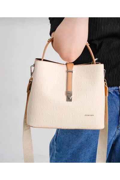 Just Polo مجموعة محفظة حقيبة نسائية مطبوعة بحروف واحدة باللون الأسود من Justp...