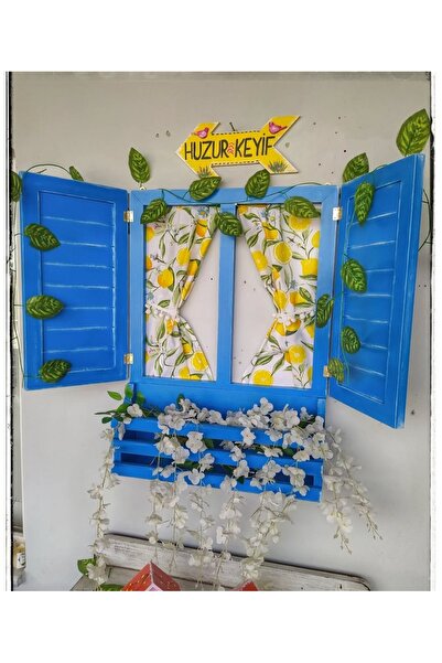 Home El boyaması, mavi dekoratif ahşap panjurlu pencere ve ok seti,bahçe balk...