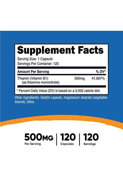 Nutricost Vitamin B1 (Thiamine) 500mg, 120 Capsules