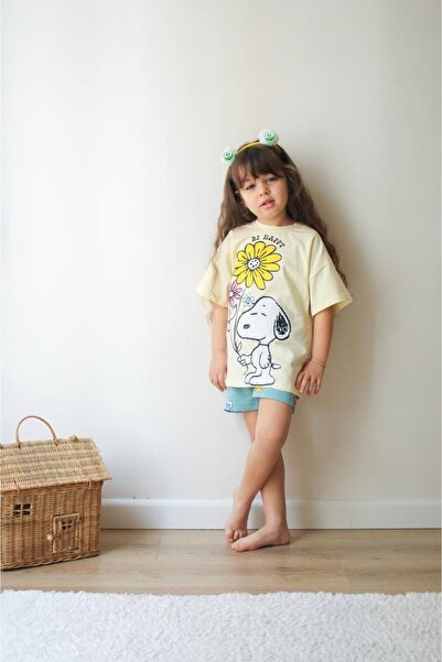 MİNİKO KİDS Girl's Snoopy Model Printed Shorts Cotton Suit