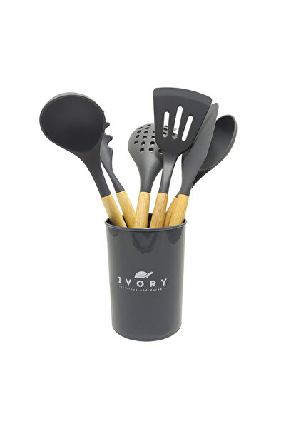 IVORY Doğal Bambu Saplı %100 Silikon Mutfak Seti 6 Parça