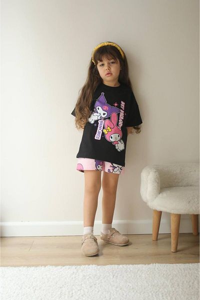 MİNİKO KİDS Costum din bumbac model KUROMI pentru fete cu pantaloni scurți imprimați