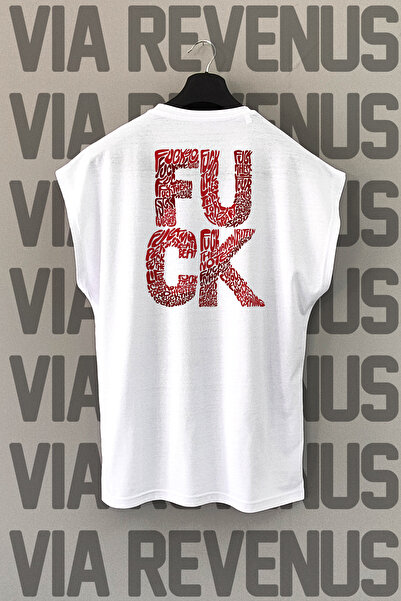 Vordevia Tricou sport cu mânecă zero cu imprimeu pe spate F*CK