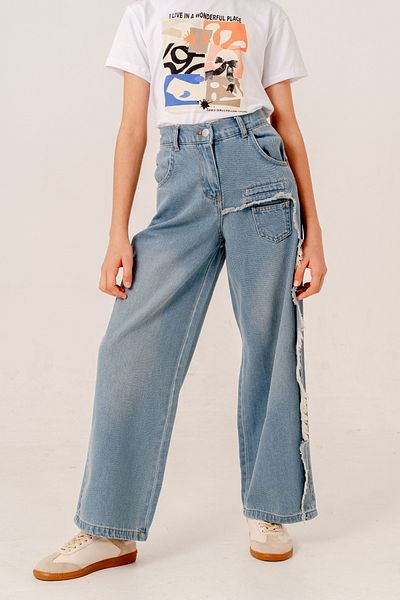 GİYİCEM TEKSTİL Girl's Left Long Denim Trousers 2202
