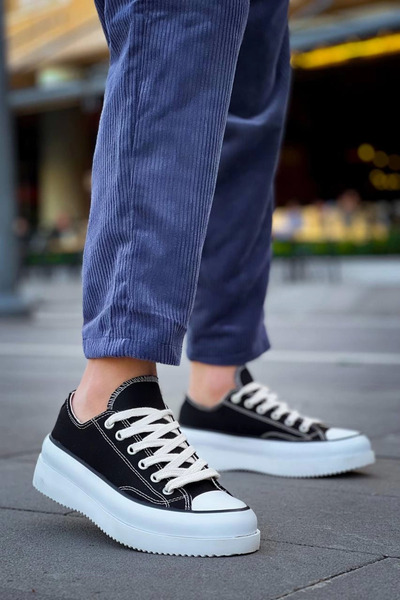 KAZAX Kb-Cx-3 Kuback Short Black Linen White High Sole Sneakers