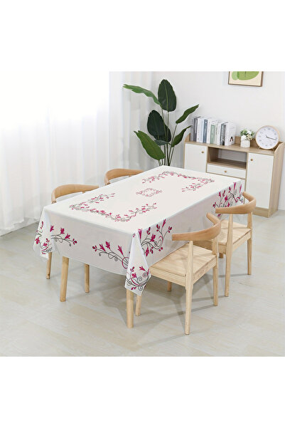 GMhome Pembe Çiçek Desen Dijital Baskılı Dertsiz Masa Örtüsü