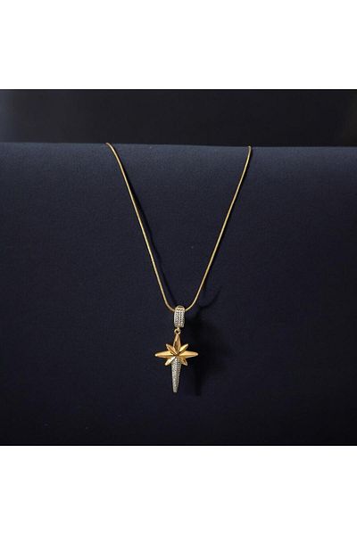 ZRA Gold Zircon Stone Polar Star Steel Necklace